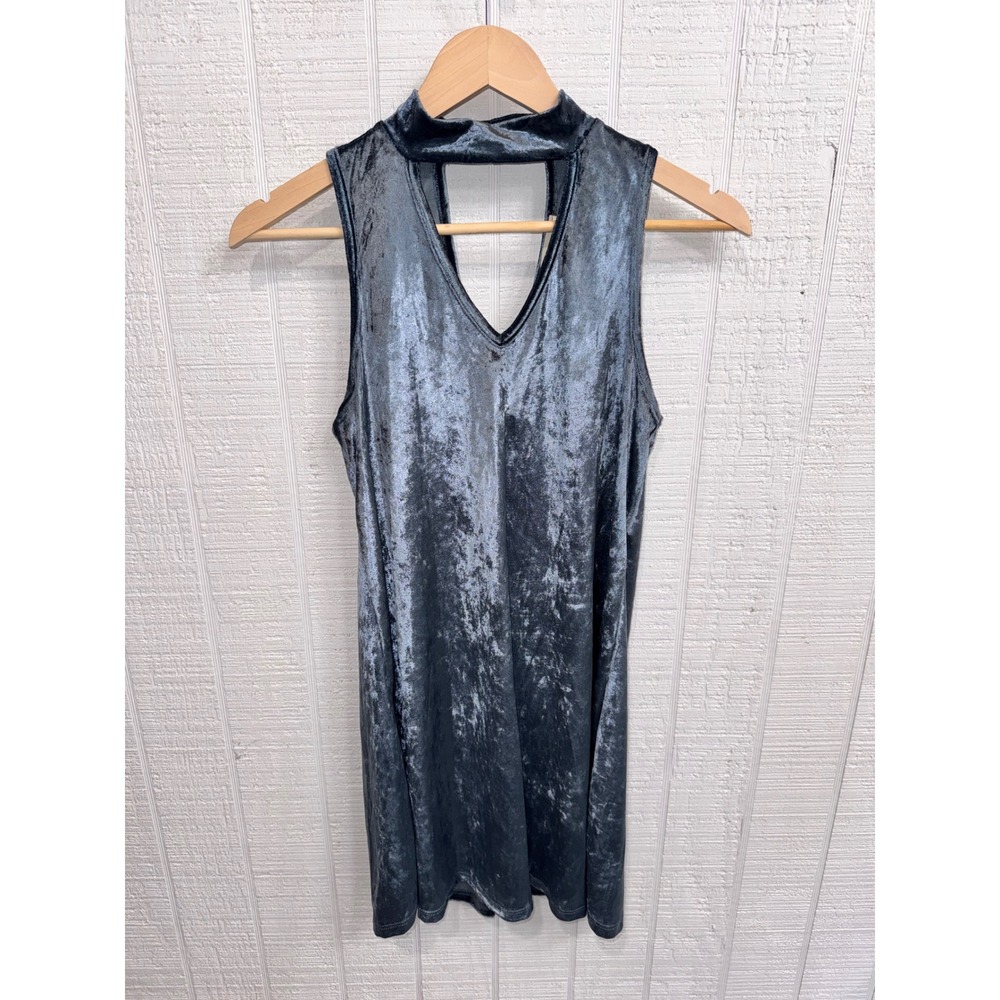 Peach Love California Dress Womens Blue Crushed Velvet Choker Keyhole Mini XS/S